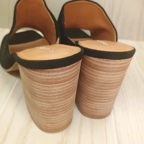 Lisa Vicky Womens Black Suede Nappa Block Heels Slide On Size‎ 10 M Peep Toe - Picture 6 of 8